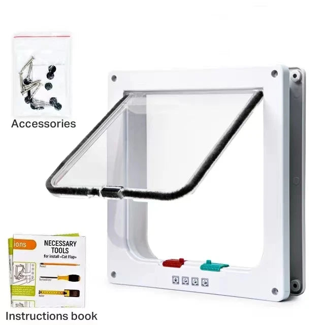 Porta magnética para animais de estimação com trava de 4 vias para gatos, portão de plástico ABS controlável, segurança para filhotes e gatinhos, kit de portas para animais de estimação