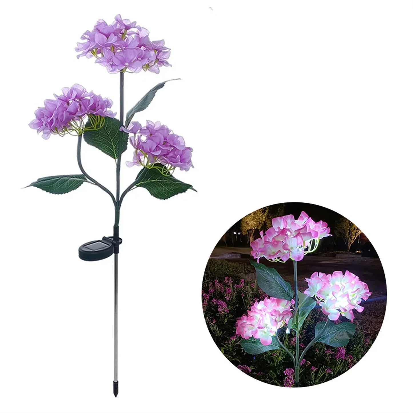 Luzes solares para jardim externo, luz solar à prova d'água, com flores de hortênsia, luzes LED para paisagens com energia solar