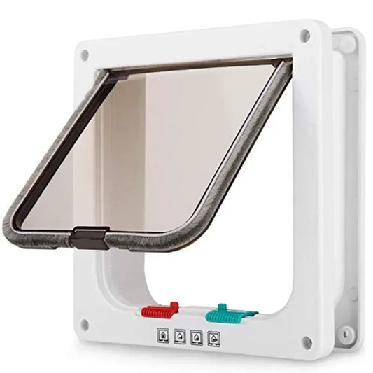 Porta de aba para cães e gatos com trava de segurança de 4 vias, porta de aba para cães e gatos, gatinhos, kit de porta de plástico ABS para animais de estimação pequenos, portas de aba para cães e gatos