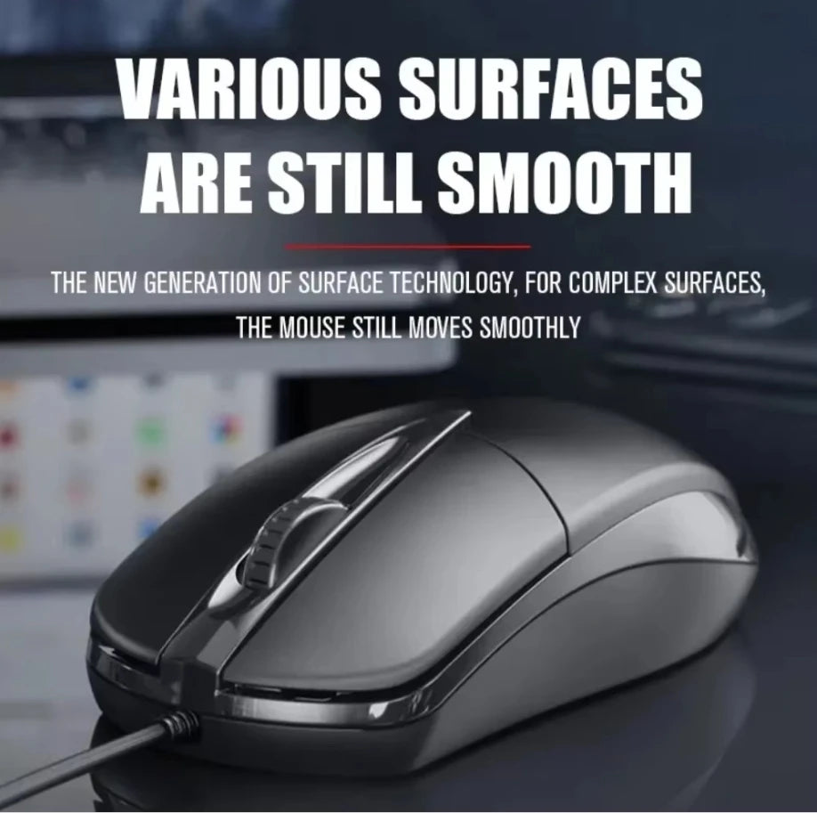 Mouse óptico USB com fio para laptop, mouse para escritório e casa, antiderrapante, 3D, 1200 DPI, acessórios para jogos, computador, PC, desktop