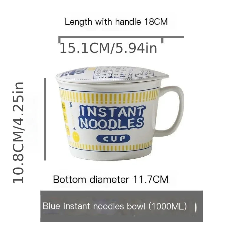 1 tigela de cerâmica de grande capacidade para macarrão instantâneo com tampa, perfeita para dormitórios e cozinhas domésticas - mantenha seu macarrão fresco e aquecido