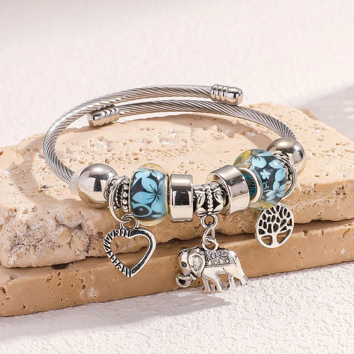 1 Pulseira feminina estilo família elefante pêssego coração árvore da vida pingente liga pulseira viagem ao ar livre banquete festa festival presente