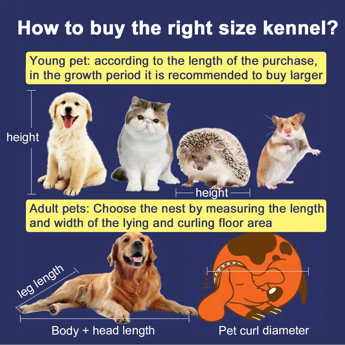 Cama elástica para gatos, tapete de dormir para cães pequenos, cama removível para cães grandes com zíper, canil lavável para cães médios, acessórios