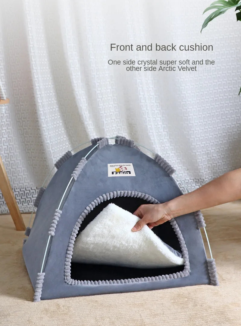Casa dobrável para gatos, tenda para animais de estimação, quatro estações, ninho universal para gatos e cães, tapete refrescante de verão, portátil, dobrável e respirável para áreas externas