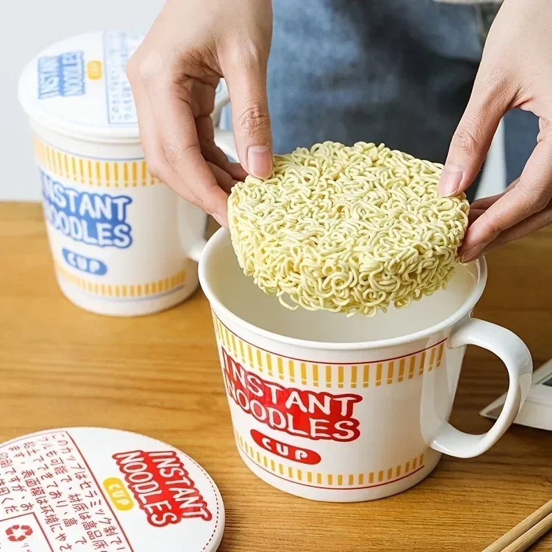 1 tigela de cerâmica de grande capacidade para macarrão instantâneo com tampa, perfeita para dormitórios e cozinhas domésticas - mantenha seu macarrão fresco e aquecido