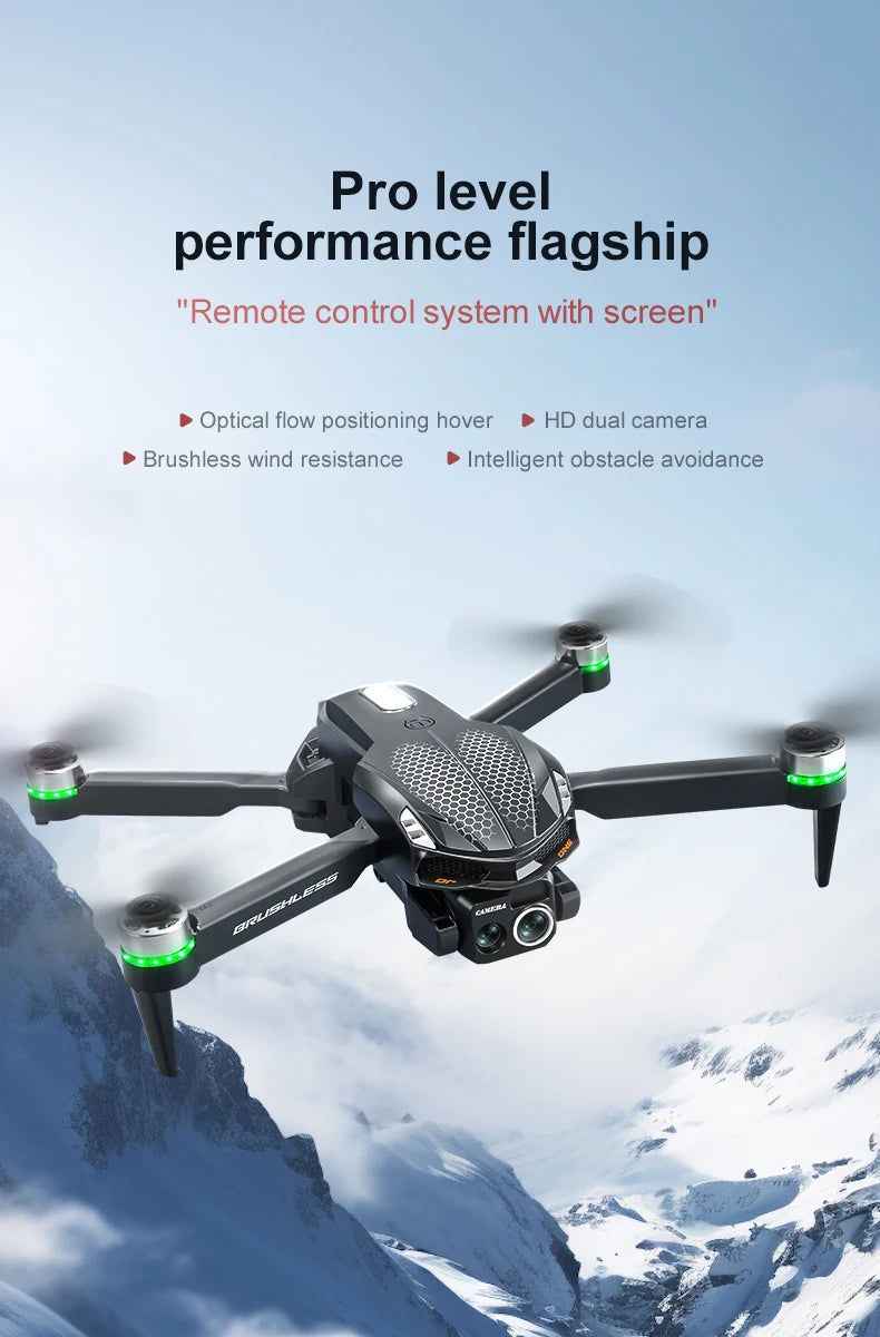 Drone S168 RC 2025 com tela de 2,4 polegadas, motor sem escova, câmeras duplas 8K HD, posicionamento de fluxo óptico, aeronave de brinquedo com prevenção inteligente
