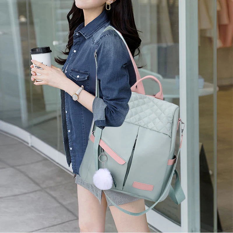 Mochila feminina de grande capacidade, bolsa de ombro à prova de roubo, elegante, feminina, viagem, Oxford, mochila de segurança preta