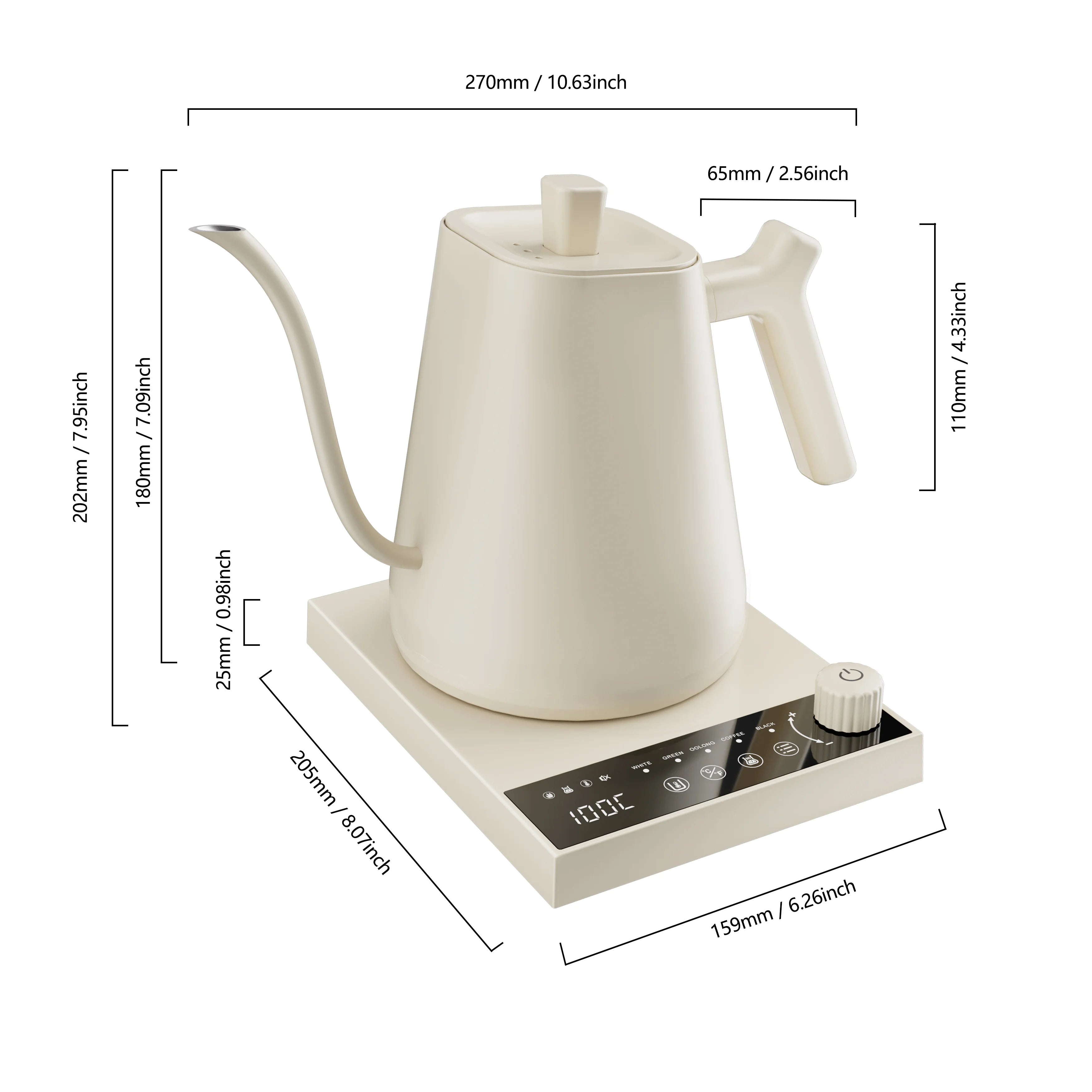 1000W Smart Thermostatic Gooseneck Design for Pour-Over Coffee & Tea 304 Stainless Steel Electric Kettle 600ml Capacity