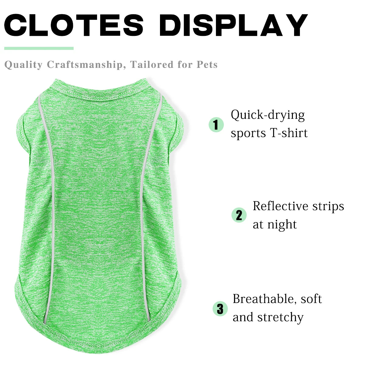Camisetas de proteção solar para cães com faixas refletivas, secagem rápida, tecido macio e elástico, disponíveis em tamanhos para cães de pequeno a grande porte!
