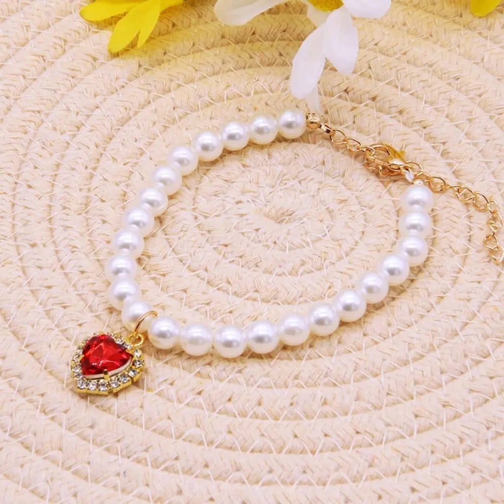 Pet Pearl Adjustable Collar Cat Jewelry Pendant Princess Gem Necklace Dog Sweet Decorations Puppy Rhinestone Collar Accesorios