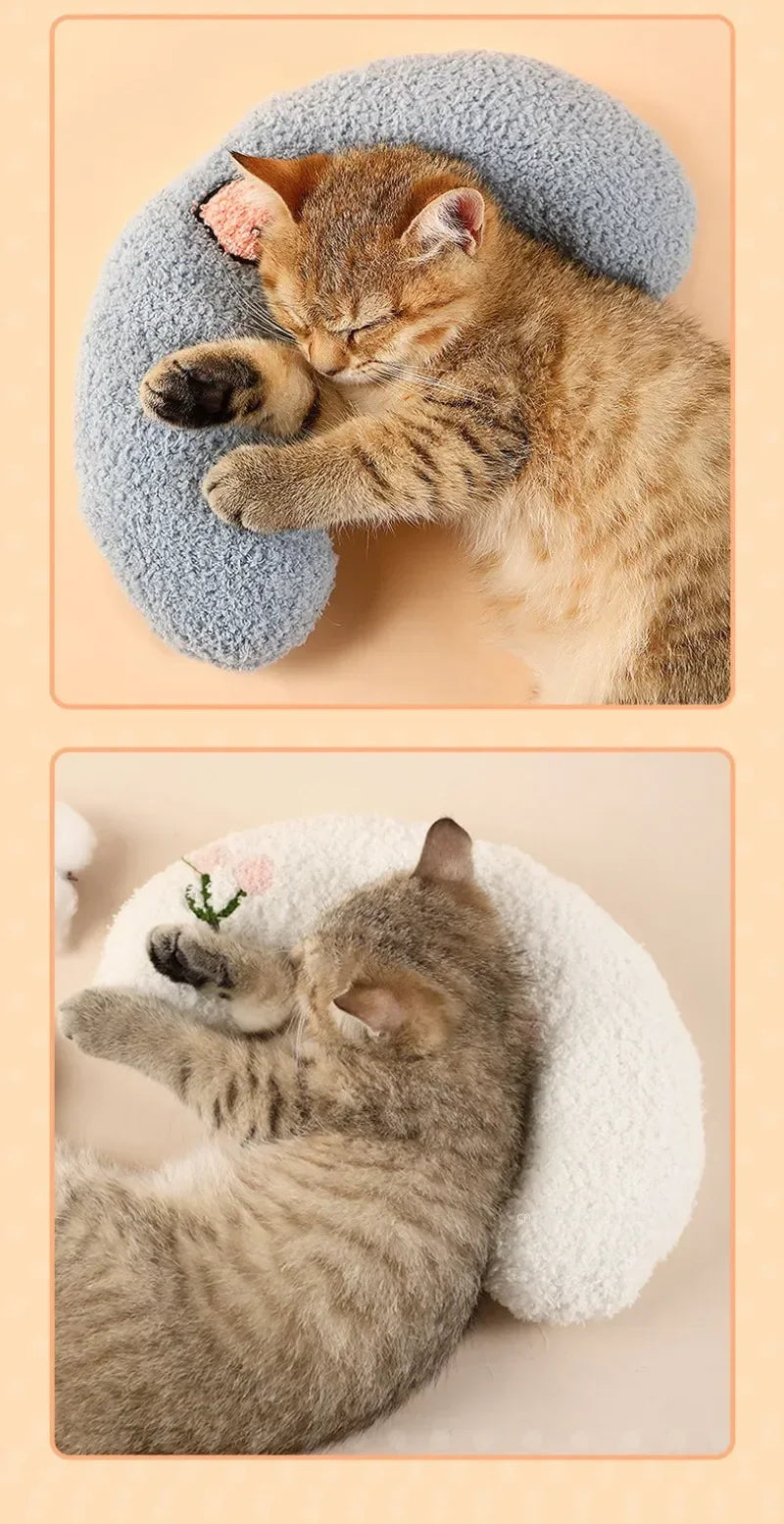 Travesseiro calmante para animais de estimação, confortável, fofo, em formato de U, almofada elástica para gatos, adequado para a pele, acessórios para animais de estimação para cães