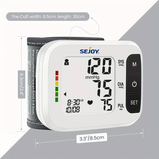 SEJOY Máquina de Pressão Arterial de Pulso Monitor de Pressão Arterial de Pulso Monitor de Pressão Arterial de Pulso Monitor Automático com Detecção de Batimentos Cardíacos