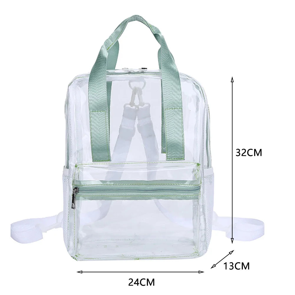 Mochila transparente de PVC para esportes ao ar livre, fitness, casual, viagem, visível, grande capacidade, à prova d'água, alça superior, mochila escolar