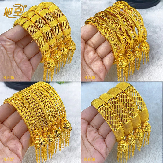 XUHUANG Novo Design Dubai Pulseiras Douradas com Pingente de Borla para Mulheres Indianas do Oriente Médio Nigeriano Joias de Luxo para Casamento