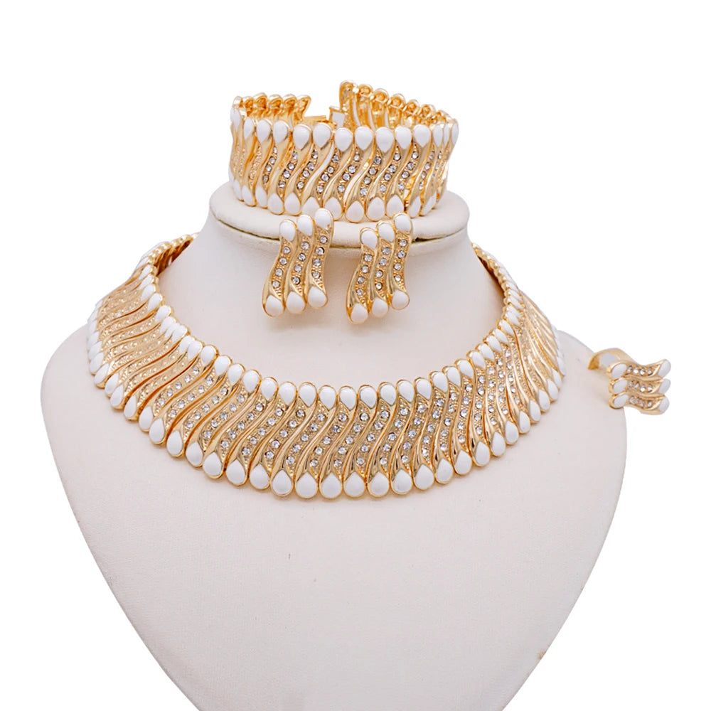 Conjuntos de joias finas 2023 para mulheres, presentes de casamento, colar, pulseira, brincos, anel, joias com contas africanas