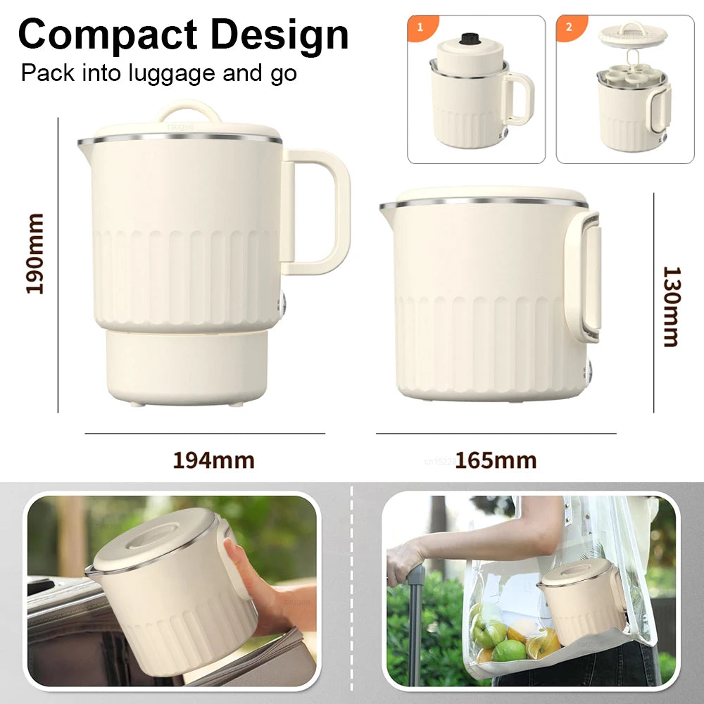 Chaleira elétrica de 1L para água fervente, café, leite, bule de chá, chaleira dobrável, aquecedor de água para viagem, termostato, chaleira dobrável para aquecimento