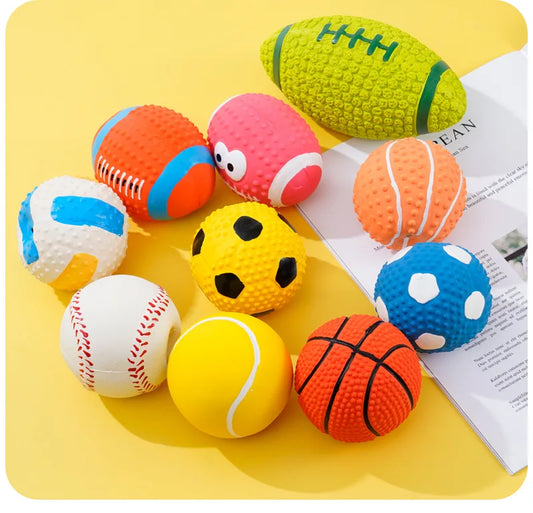 Brinquedos para cães que rangem, bolas de látex macias para cães pequenos, médios e grandes, rugby, futebol, vôlei, brinquedo para animais de estimação, bola de brinquedo interativo para mastigar