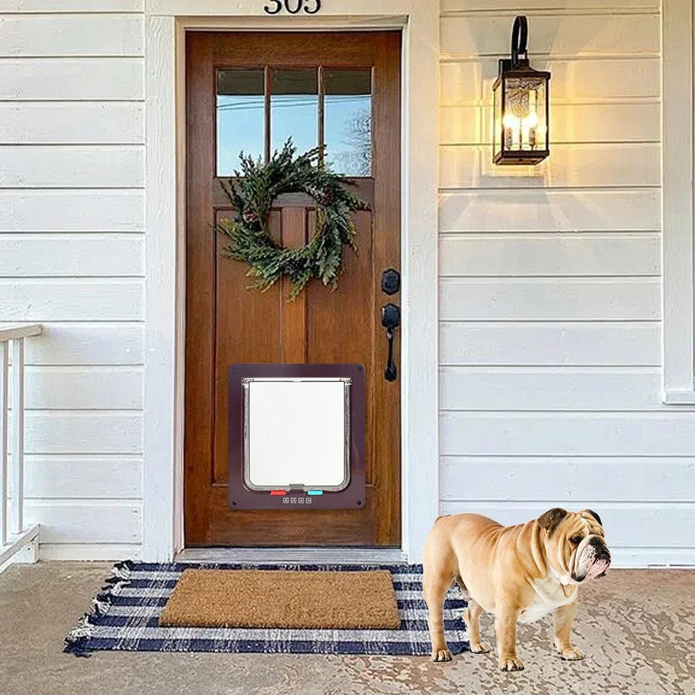 Porta magnética para gatos com trava de segurança de 4 vias para gatos, portão pequeno de plástico ABS controlável para filhotes, segurança para entrada e saída de gatinhos
