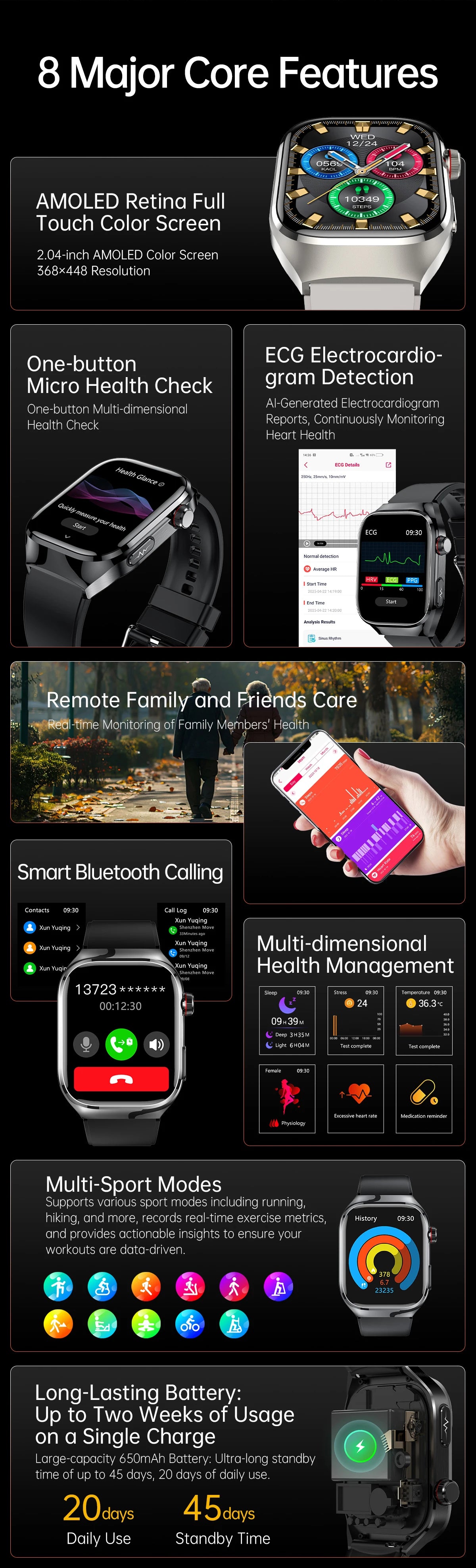 Novo relógio inteligente para Android e iOS, monitor de saúde, masculino e feminino, com precisão de ECG e PPG para ácido úrico e pressão arterial, análise de órgãos e corpo, 2025