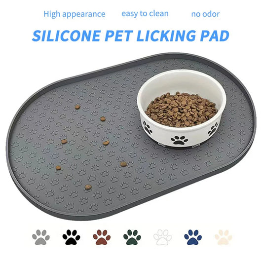 Tapetes para refeições de animais de estimação disponíveis em 6 cores, tapetes para alimentação de cães, tapetes para alimentação de cães de estimação, material de silicone, formato oval, fácil de limpar