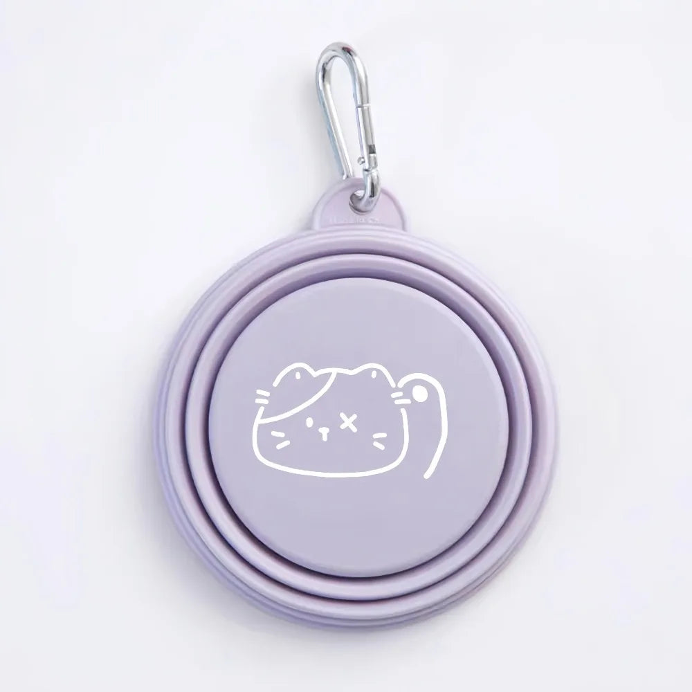 Tigela de macaron para animais de estimação 350ml TPE com padrão de desenho animado, tigela de alimentação para filhotes dobrável com furos para pendurar, tigela portátil para animais de estimação para cães e gatos