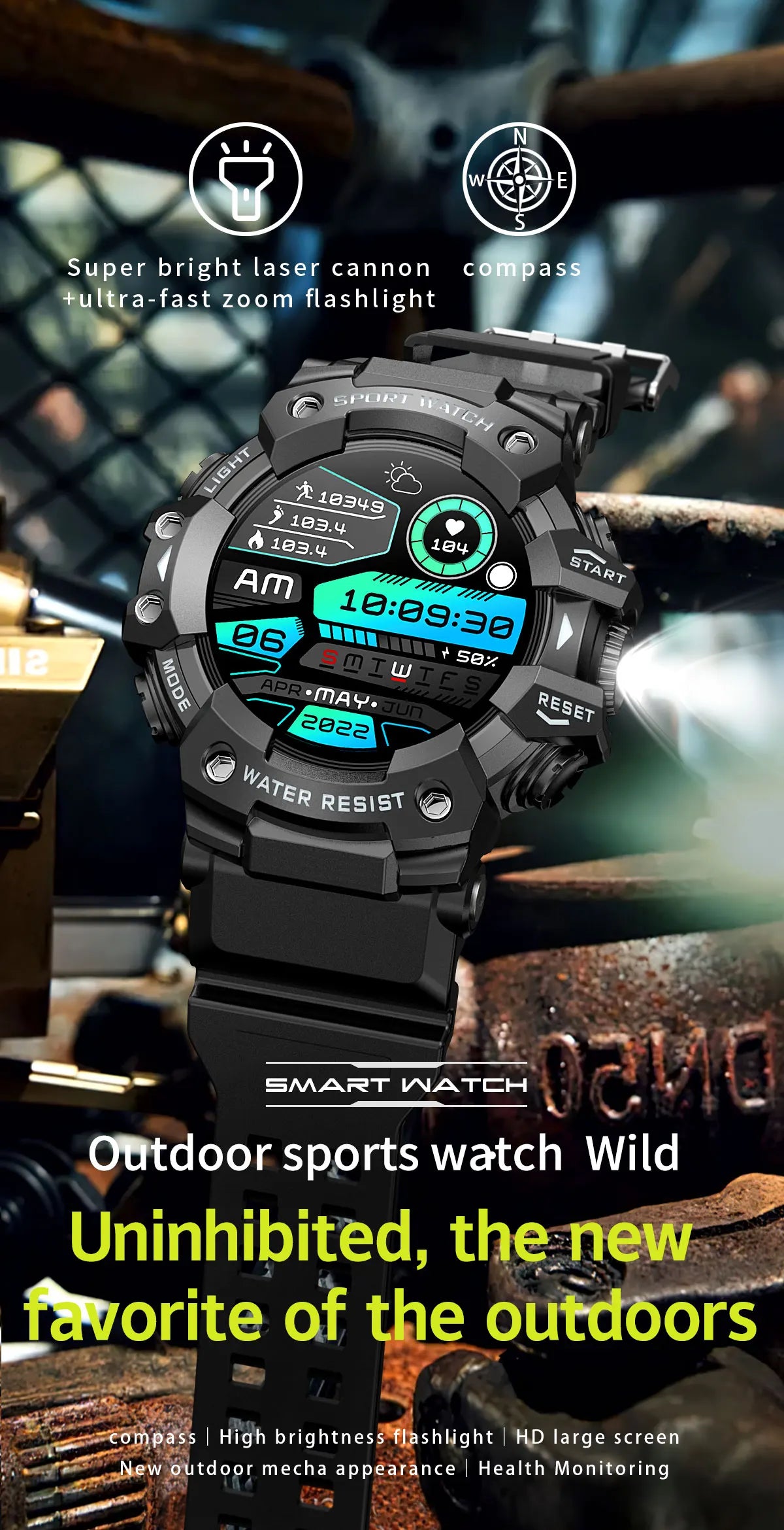 Novo relógio inteligente para atividades físicas ao ar livre 2025, masculino, caminhada, pedômetro, bússola, lanterna LED, IP68, à prova d'água, chamada, smartwatch
