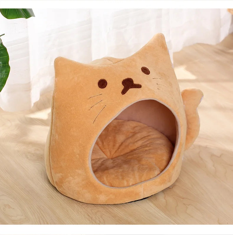 Ninho para gato de estimação fofo, almofada curta de pelúcia pp algodão, casinha para gato, outono e inverno, suprimentos quentes para animais de estimação