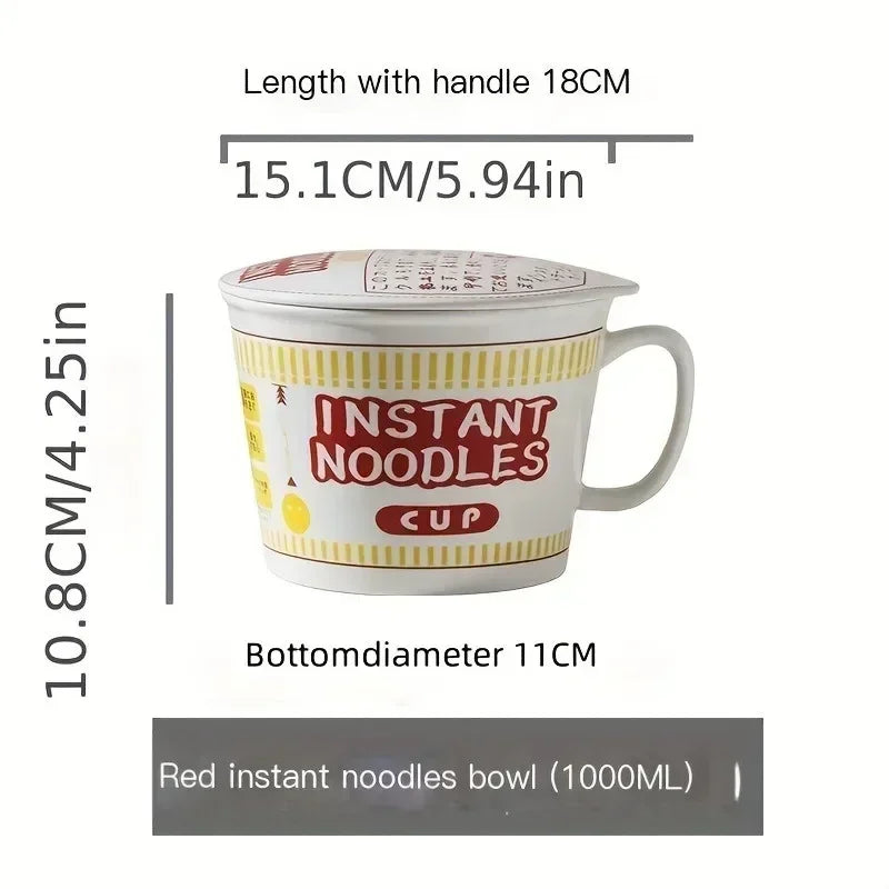 1 tigela de cerâmica de grande capacidade para macarrão instantâneo com tampa, perfeita para dormitórios e cozinhas domésticas - mantenha seu macarrão fresco e aquecido