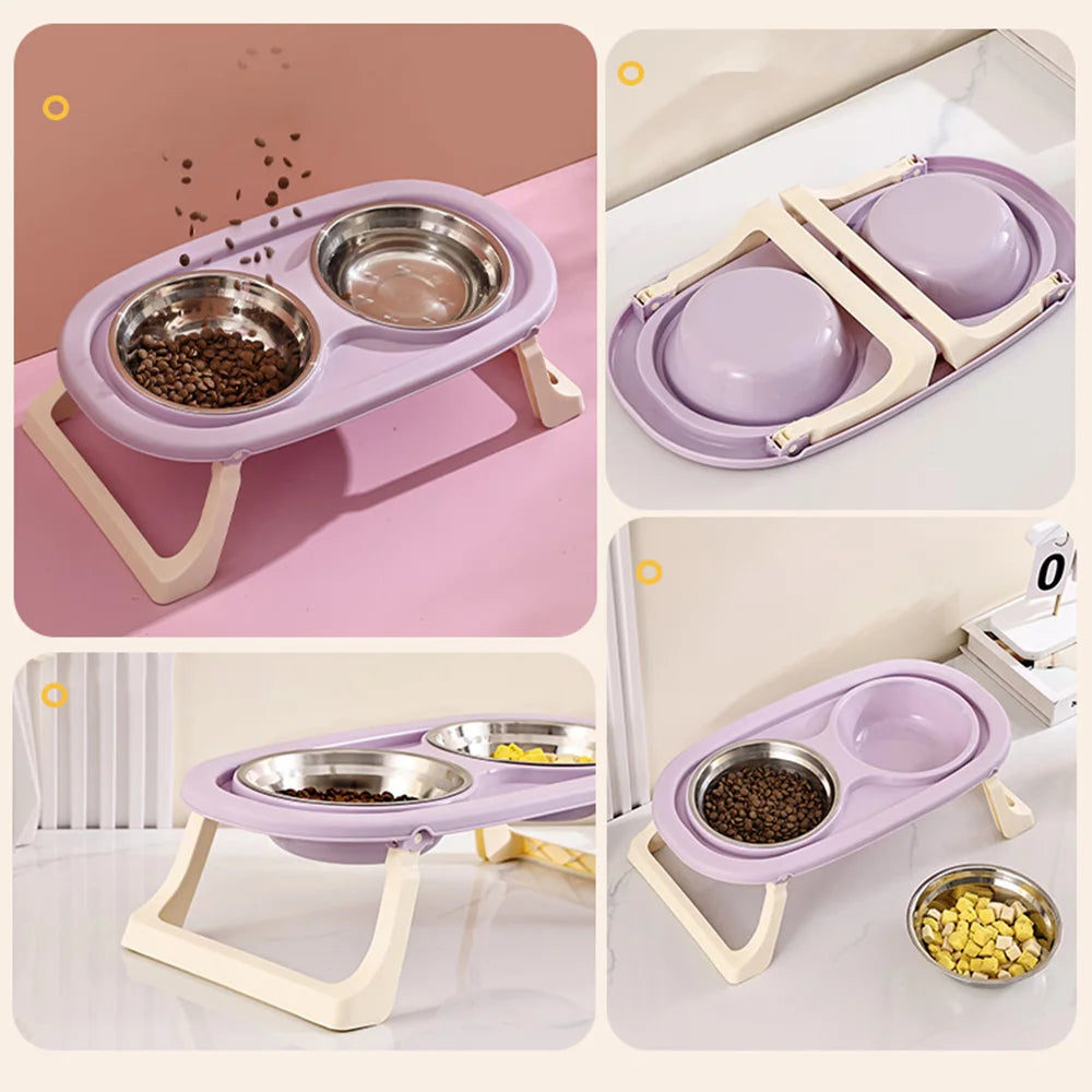 Tigela dupla para animais de estimação: design dobrável elevado para cães e gatos, antiderramamento, grande capacidade, tigela de comida para gatos e prato de alimentação para cães