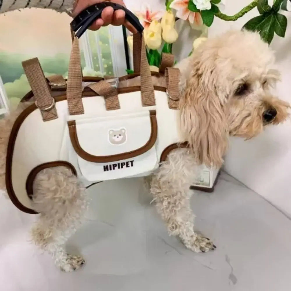 Mochila multifuncional para transporte de cães com alça dupla, respirável e ajustável, artefato para animais de estimação, bolsa lavável para passeios com cães