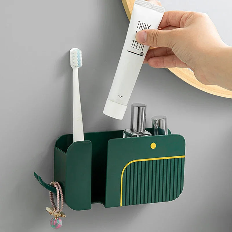 Caixa de armazenamento de controle remoto de celular 2 em 1 montada na parede, suporte de armazenamento multifuncional sem impactos, suporte de armazenamento de detritos de parede