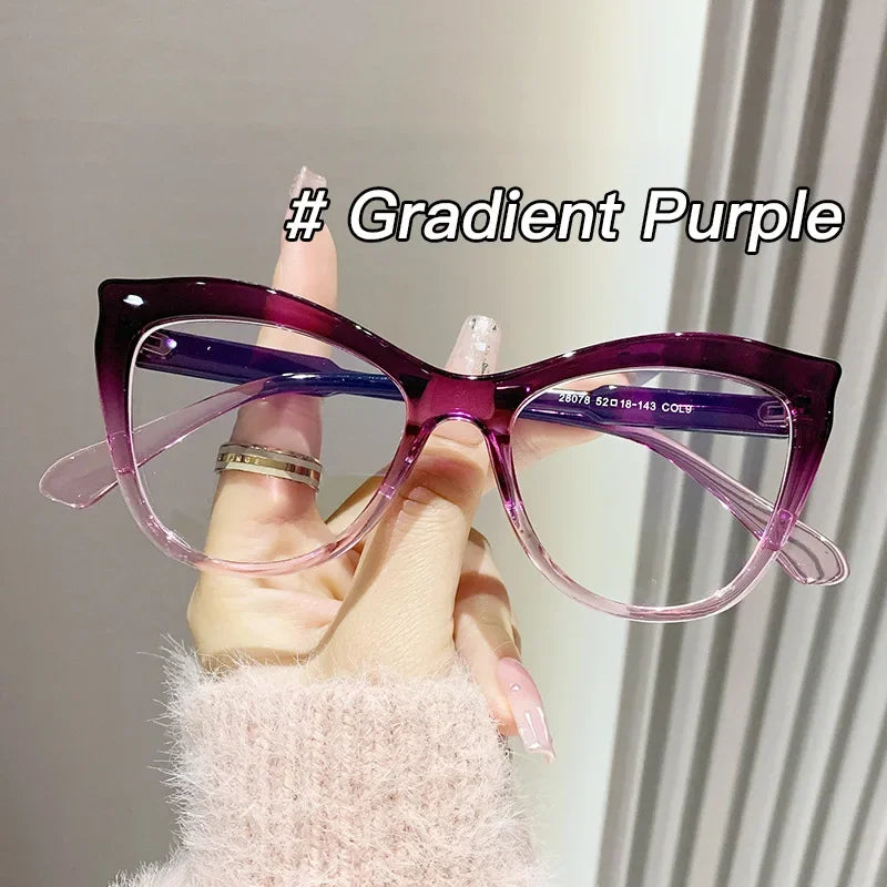 2024 Nova Armação de Óculos de Grau Cat Eye Feminino Moda Gradiente Cor Armação de Óculos Anti Luz Azul Óculos de Computador Presentes