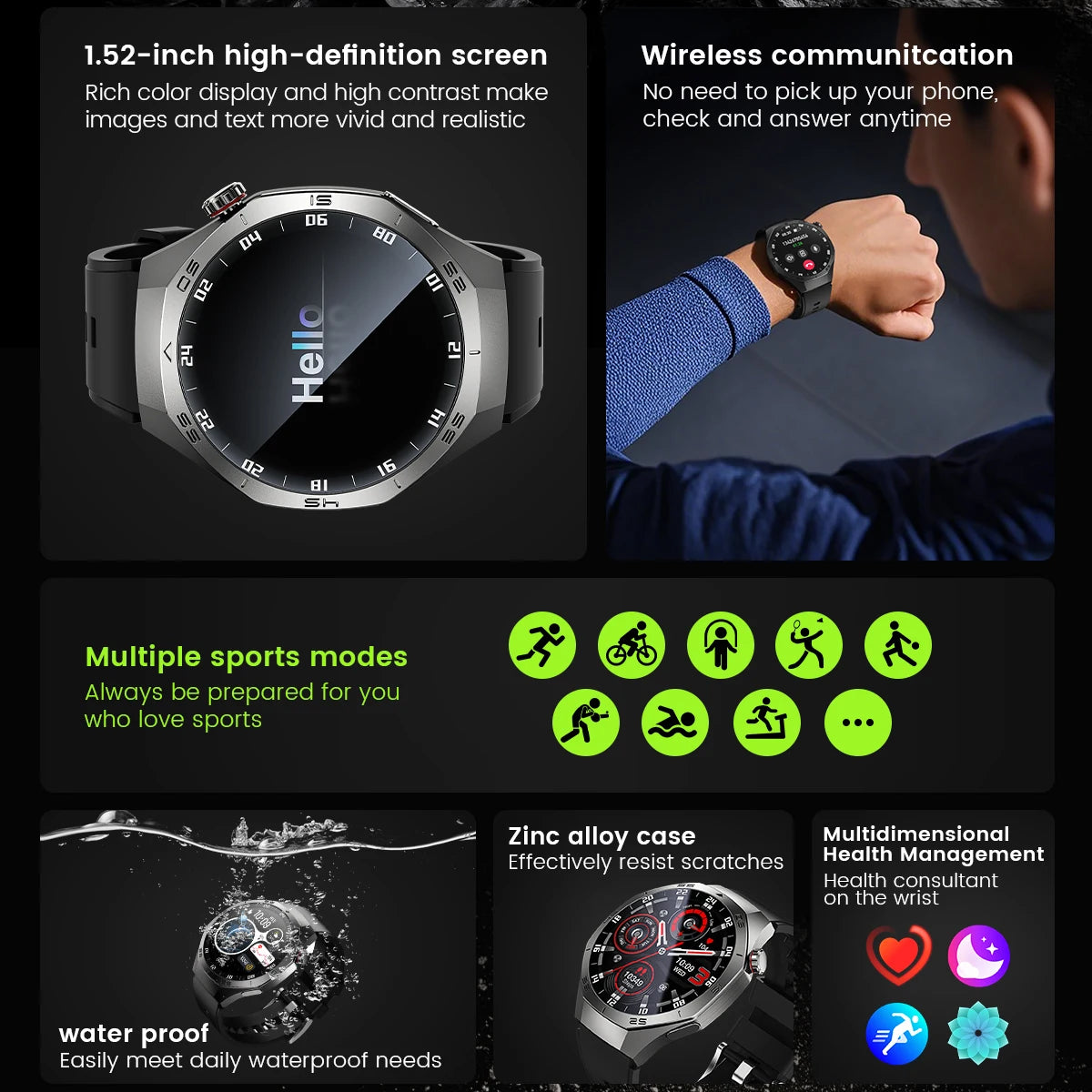 2025 Novo para Android e iOS Smart Watch Masculino Tela AMOLED GPS Trajetória de movimento Frequência cardíaca Bluetooth Chamadas SmartWatch à prova d'água