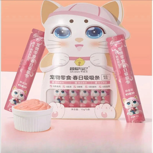 15g*5 Bag Pet Snacks Fish Oil Cat Strips Cat Wet Food Hydrating Cat Snacks Nutrition Salmon eel anchovy Chicken Cat Liquid Snack