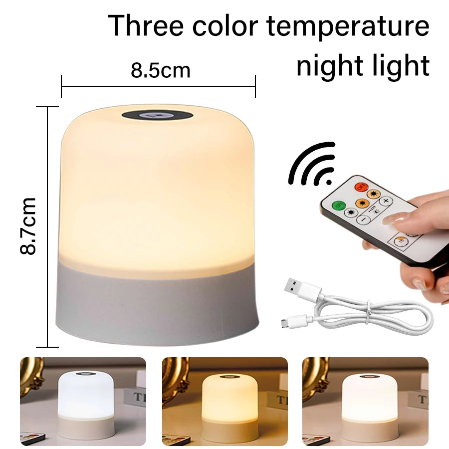Lâmpada noturna LED sensível ao toque, USB, recarregável, regulável, de cabeceira, para decoração de quarto, presente de Natal, lâmpada noturna infantil