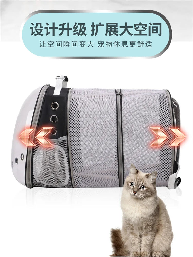 Mochila para animais de estimação, cápsula espacial transparente, mochila de ombro duplo para gatos, bolsa expansível para gatos, bolsa portátil para cães pequenos