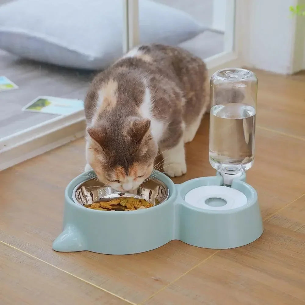 Tigela de comida para animais de estimação, recipiente de comida com armazenamento automático de água e equipado com dispensador de água para animais de estimação 2 em 1 dispensador de água para tigela de gato