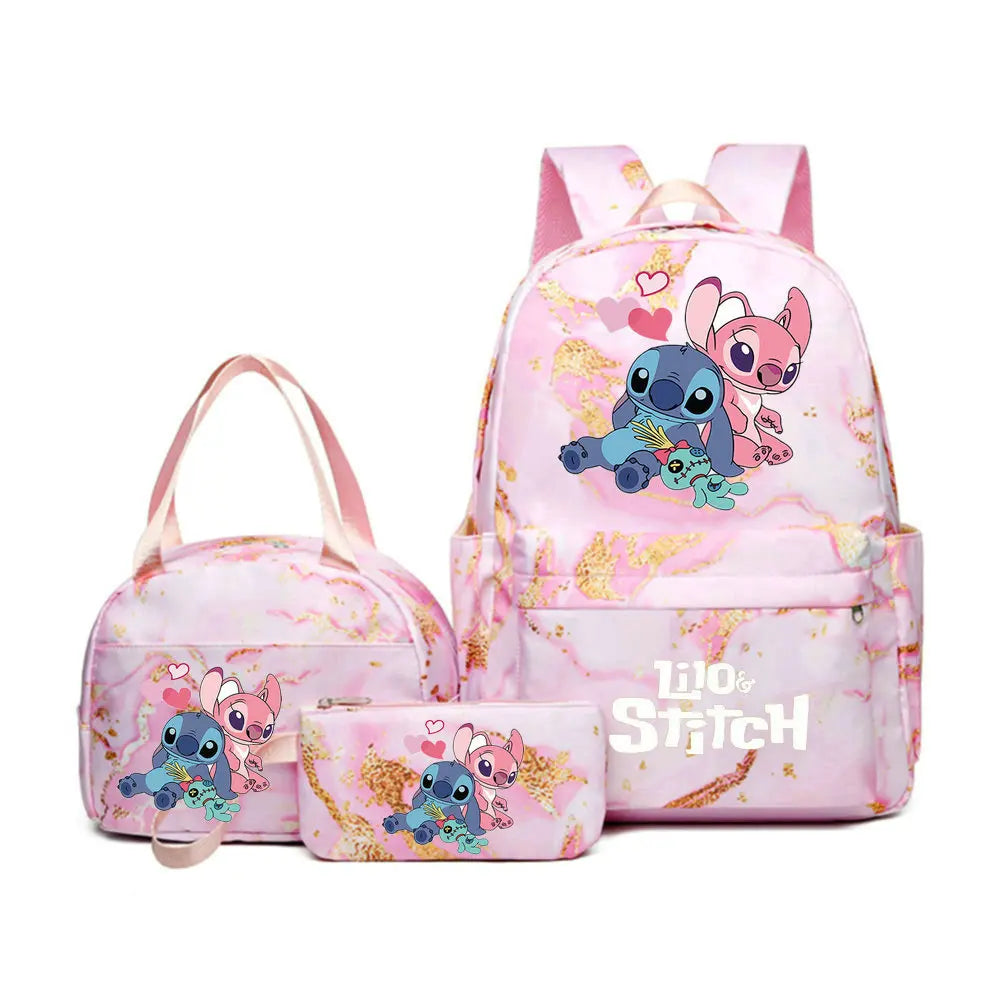 Mochila Lilo Stitch 3 peças/conjunto para meninas, meninos, estudantes, adolescentes, crianças, presente de aniversário, mochila escolar casual feminina