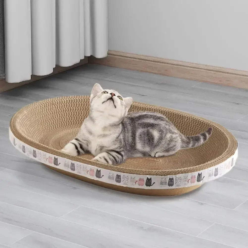 Cat Scratcher Cardboard Cat Scratcher Bed Corrugated Oval Cat Scratch Pad Board Claw Toys for Cats Wear-Resistant Cat Bed Nest