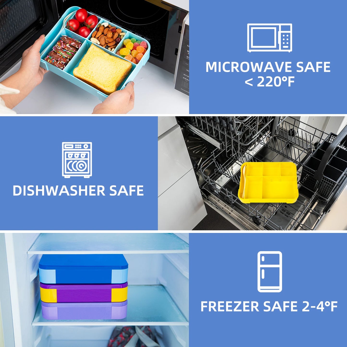 Lancheira Bento para adultos de 1330 ml, recipientes para alimentos com 6 compartimentos e utensílios de mesa para lanches, trabalho, escola, forno de micro-ondas, aquecimento