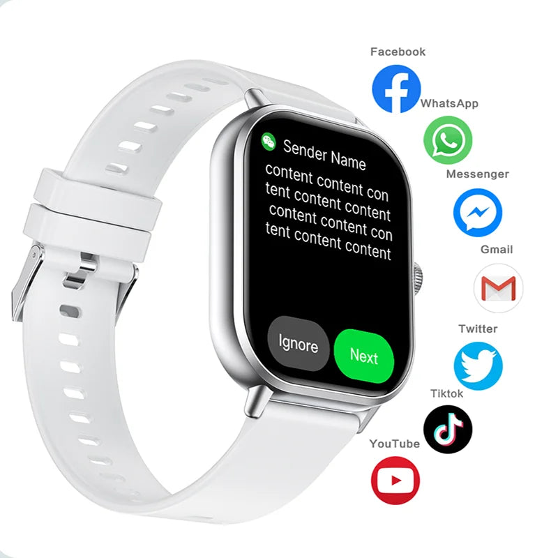 Relógio inteligente 2025 2.01'' Bluetooth com chamada, reprodução de música, relógio fitness esportivo à prova d'água para homens e mulheres, iPhone e Android
