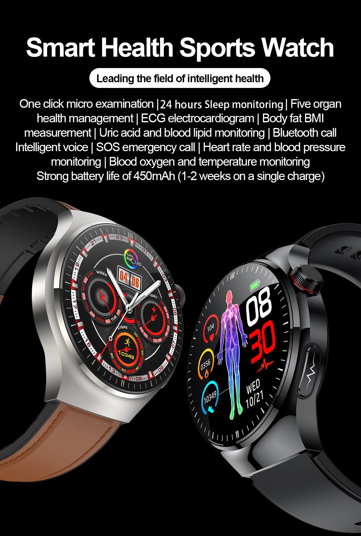 2025 para HUAWEI Precise ECG + PPG Ácido Úrico HD Smart Watch Masculino Lipídios no Sangue Frequência Cardíaca Pressão Arterial Esporte Chamada Saúde Smartwatch