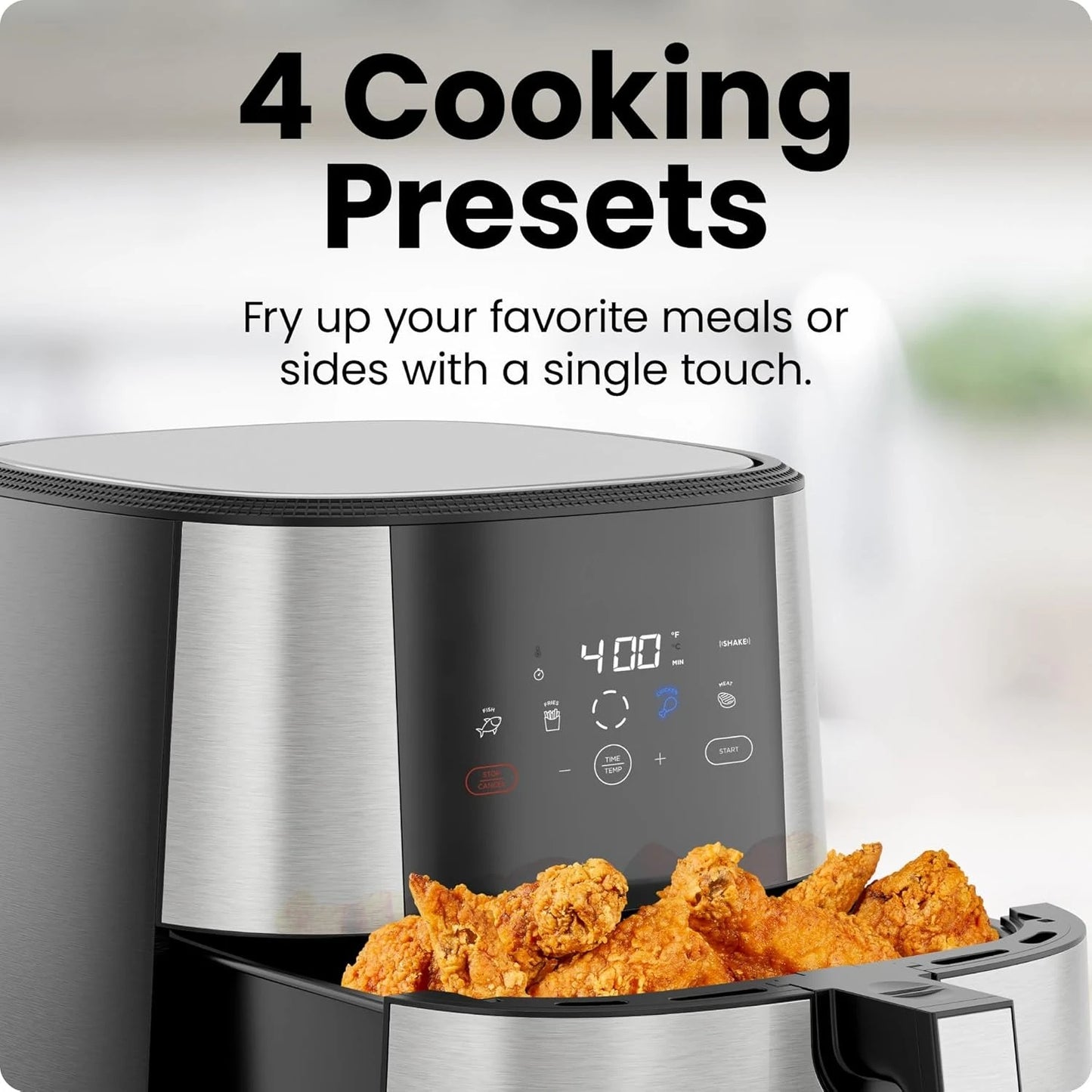 Fritadeira a ar Touch, tamanho família XL de 8 litros, predefinições de controle digital de um toque, batatas fritas, frango, carne, peixe