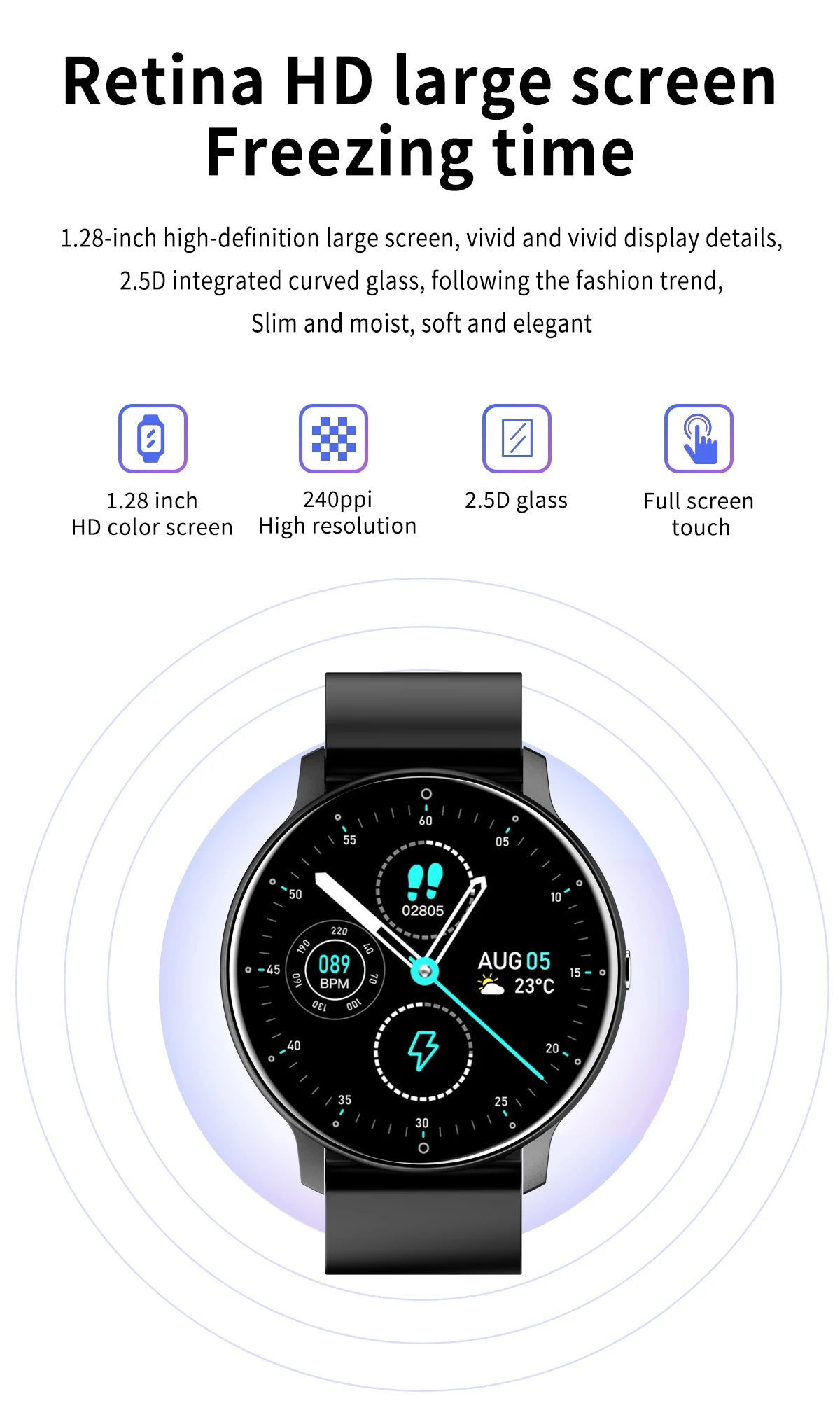 Novo relógio inteligente 2023, esportivo, fitness, à prova d'água, com Bluetooth, monitor de frequência cardíaca e sono para Android e iOS