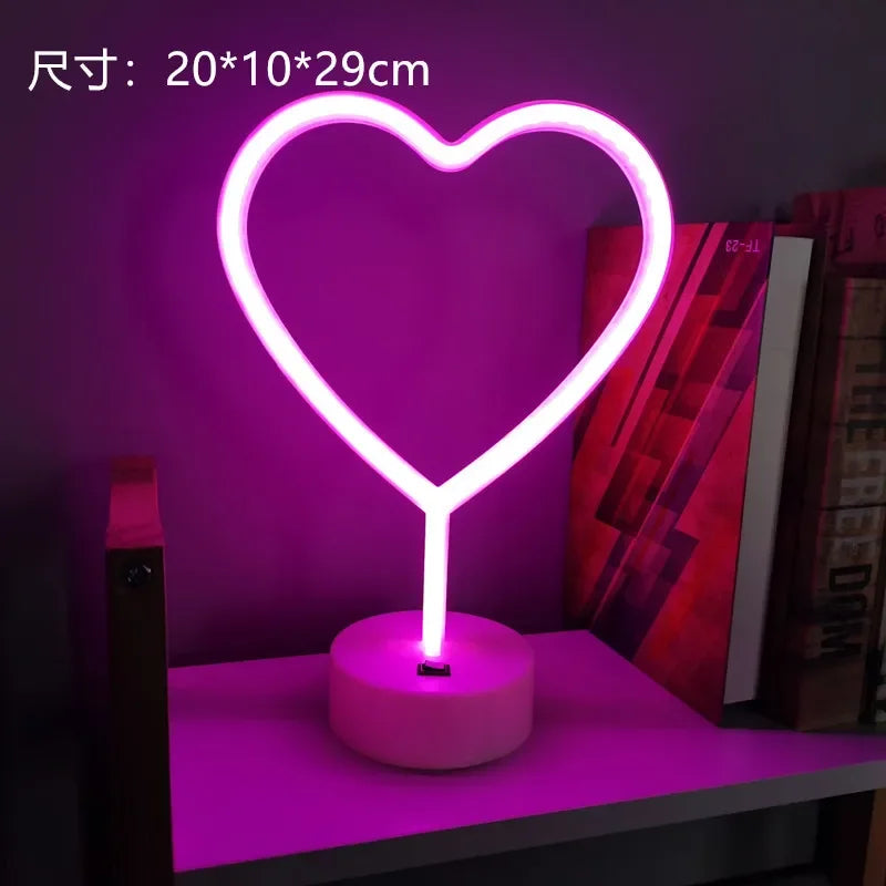 Luz de neon LED USB para letreiro, lâmpada noturna de flamingo para festas de Natal, decoração de casamento, presente para casa, luz de neon em forma de coração