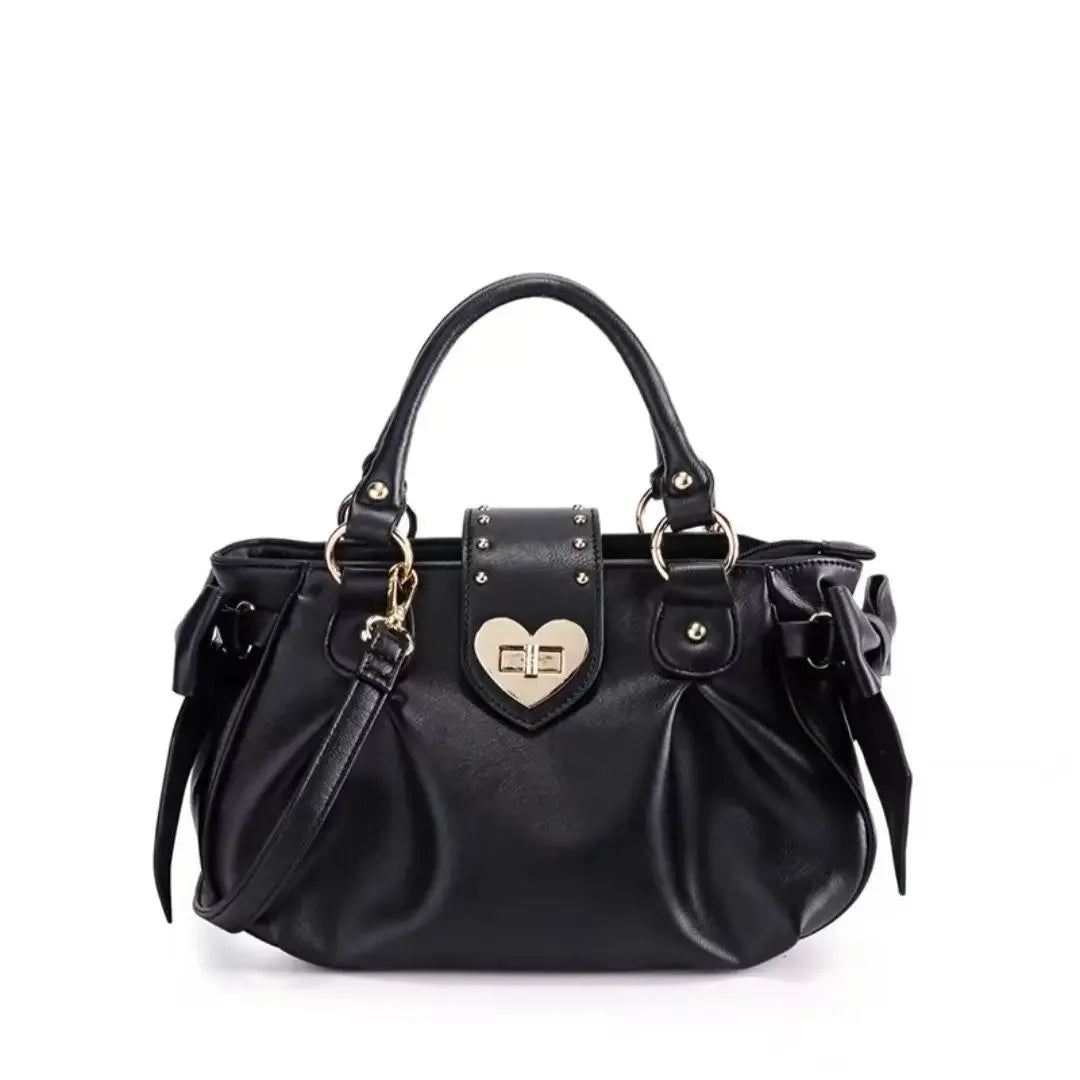 Bolsa de mão rosa com laço doce Lolita, bolsa feminina Harajuku Love Heart, bolsa transversal macia, bolsa de ombro feminina Kawaii de grande capacidade