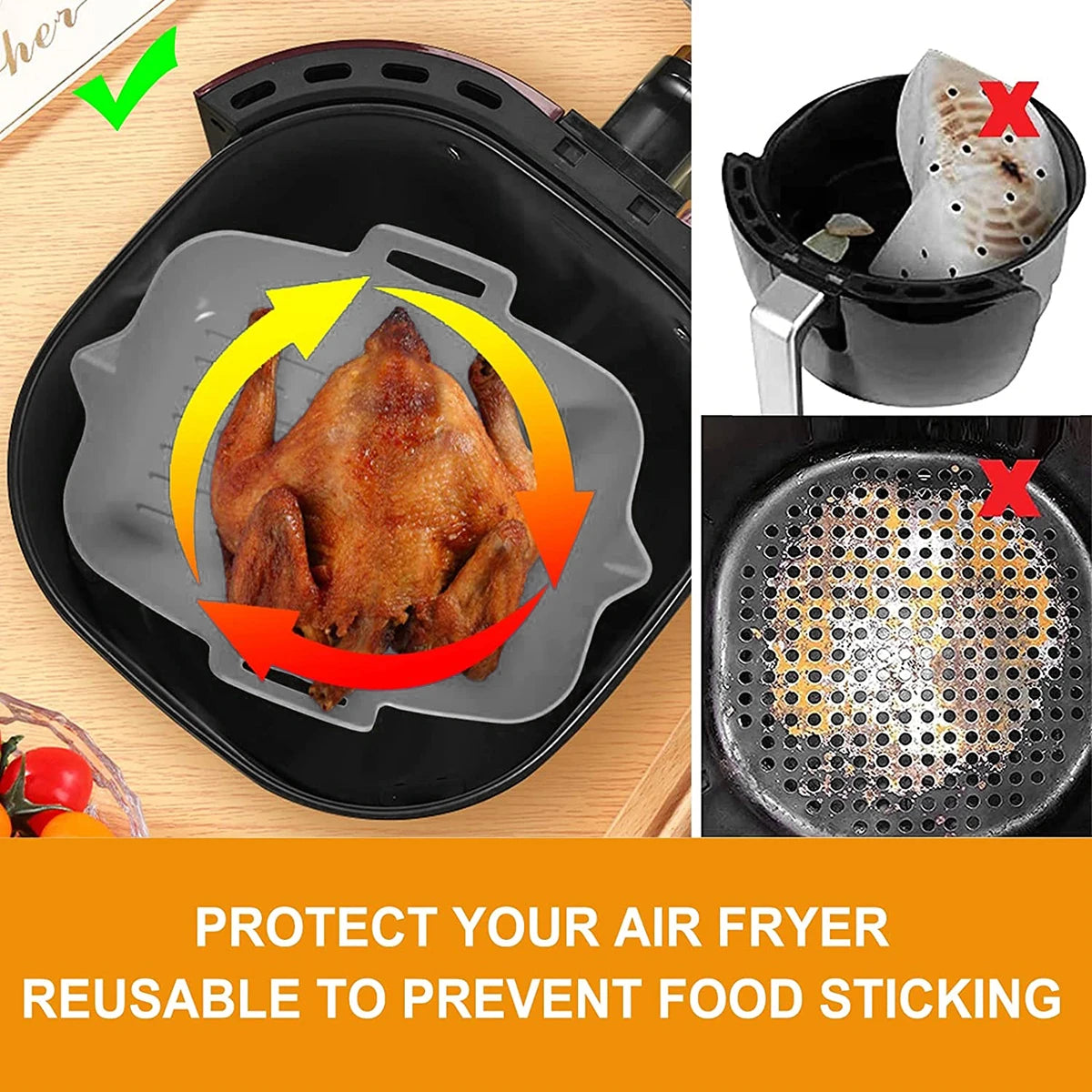 2 peças de forros de silicone para fritadeira de ar, 7,5 polegadas, acessórios para fritadeira de ar quente, molde para assar, bandeja quadrada antiaderente reutilizável