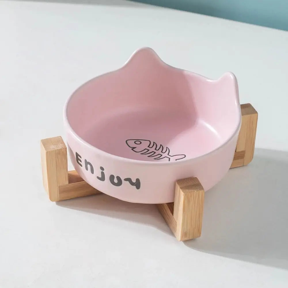 Tigela de cerâmica para animais de estimação, tigela fofa simples/dupla, bacia de alimentação para cães, grande capacidade com suporte, alimentador para animais de estimação, proteção para o pescoço