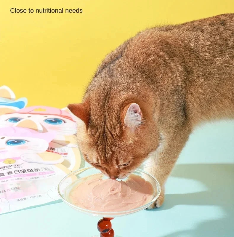 15g*5 Bag Pet Snacks Fish Oil Cat Strips Cat Wet Food Hydrating Cat Snacks Nutrition Salmon eel anchovy Chicken Cat Liquid Snack