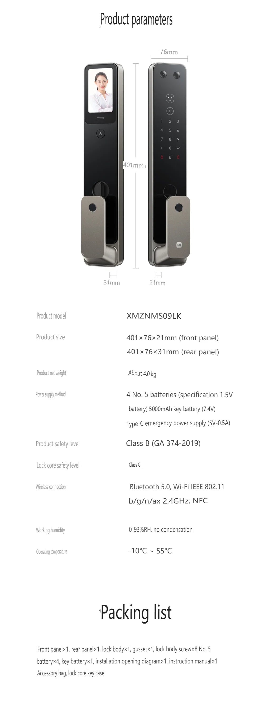 Fechadura inteligente automática Xiaomi G500 2025, reconhecimento facial 3D com impressão digital olho de gato, desbloqueio por senha Bluetooth, aplicativo Mi Home